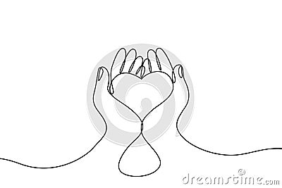 Continuous drawing line art of heart in hands. Hand drawn one line. Concept of volunteering, charity and donation. Give and share Vector Illustration